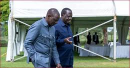 President William Ruto having a moment with ODM leader Raila Odinga.